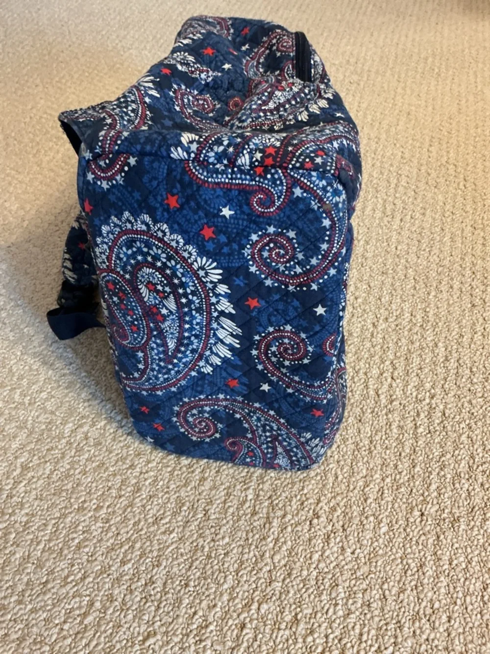 Vera Bradley Navy Paisley Quilted Backpack with Red & White Accents